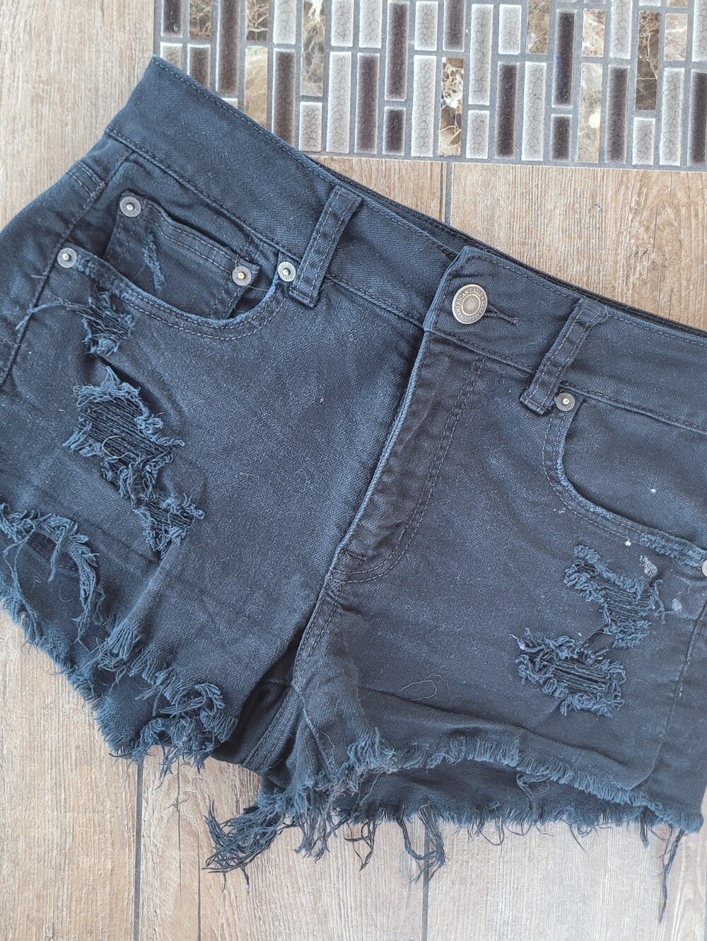AE Black Women's Frayed Denim Shorts Size 4